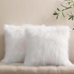 Phantoscope Pack of 2 Faux Fur Solid Throw Decorative Pillow Cover Cushion Covers Luxury Soft Decorative Pillowcase Fuzzy Pillow Covers for Bed/Couch,White 20 x 20 Inches