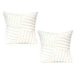 All Smiles Couch Decorative Throw Pillow Covers 18x18 Set of 2 Faux Fur Plush Soft Fluffy Velvet Cushion Case Cozy Fuzzy Striped Pillowcase Home Decor for Bed Sofa Living Room,Cream White