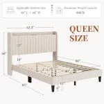Yaheetech Queen Bed Frame with USB Charging Station and Storage Shelf/Upholstered Headboard Platform Bed with Wing Side/Wooden Slats Support/Noise Free/No Box Spring Needed/Easy Assembly, Beige