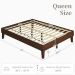 Yaheetech Queen Bed Frame Natural Solid Wood Platform Bed with Wooden Slats Support, 12-inch Underbed Space for Storage, Noise-Free Design, Easy Assembly, Dark Walnut Finish