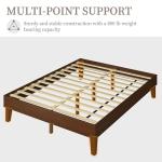 Yaheetech Queen Bed Frame Natural Solid Wood Platform Bed with Wooden Slats Support, 12-inch Underbed Space for Storage, Noise-Free Design, Easy Assembly, Dark Walnut Finish