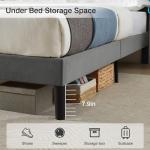 VECELO Upholstered Queen Bed Frame with Headboard Adjustable, Velvet Platform Bed with LED Lights, Charging Station, Mattress Foundation with Wooden Slats, Noise Free, No Box Spring Needed, Grey