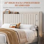 Yaheetech Queen Bed Frame with USB Charging Station and Storage Shelf/Upholstered Headboard Platform Bed with Wing Side/Wooden Slats Support/Noise Free/No Box Spring Needed/Easy Assembly, Beige