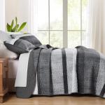 Dobuyly Grey Queen Quilt Set, Boho Bedspread Queen Size, Striped Bedding Sets 3 Pieces, Lightweight Soft Gray Black Coverlet Bed Sets with 2 Pillow Shams 96"x90"