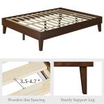 Yaheetech Queen Bed Frame Natural Solid Wood Platform Bed with Wooden Slats Support, 12-inch Underbed Space for Storage, Noise-Free Design, Easy Assembly, Dark Walnut Finish