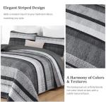Dobuyly Grey Queen Quilt Set, Boho Bedspread Queen Size, Striped Bedding Sets 3 Pieces, Lightweight Soft Gray Black Coverlet Bed Sets with 2 Pillow Shams 96"x90"