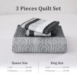 Dobuyly Grey Queen Quilt Set, Boho Bedspread Queen Size, Striped Bedding Sets 3 Pieces, Lightweight Soft Gray Black Coverlet Bed Sets with 2 Pillow Shams 96"x90"