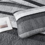 Dobuyly Grey Queen Quilt Set, Boho Bedspread Queen Size, Striped Bedding Sets 3 Pieces, Lightweight Soft Gray Black Coverlet Bed Sets with 2 Pillow Shams 96"x90"