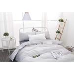 Wake In Cloud - Striped Cotton Duvet Cover Set, Ticking Stripe Pinstripe Farmhouse, 100% Cotton Bedding Set, 3 Pieces, Gray White, Full Size