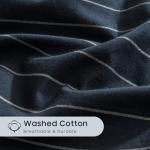 Wake In Cloud - Striped Cotton Duvet Cover Set, Ticking Stripe Vertical Pinstripe Farmhouse, 100% Washed Cotton Textured Percale Bedding Set, 3 Pieces, Navy Blue, Queen Size