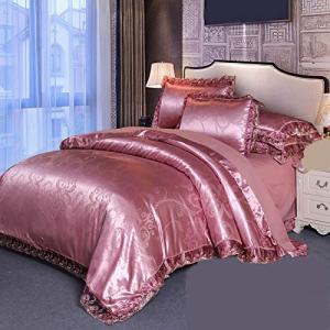 PYCLIFE Elegant European Paisley Damask Design Fabric Jacquard Weave Duvet Cover 3 Piece Quilt Cover Bedding Set (Pale Mauve, King)