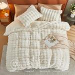 JELLYMONI Plush Duvet Cover Set - King Size Beige Faux Fur Comforter Cover 3pcs Bedding Set Luxury Ultra Soft Striped Fluffy Duvet Cover with Zipper and 2 Pillowcases (NO Comforter)