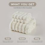 JELLYMONI Plush Duvet Cover Set - King Size Beige Faux Fur Comforter Cover 3pcs Bedding Set Luxury Ultra Soft Striped Fluffy Duvet Cover with Zipper and 2 Pillowcases (NO Comforter)