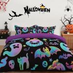 Mybedsoul Halloween Duvet Cover Set Queen, Pumpkin Ghost Pattern Duvet Cover 3 Pieces Halloween Comforter Cover Set with Pillow Case Ghost Festival Themed Bedding Set 90"x 90"(Not Comforter)