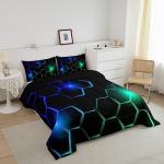 Feelyou Blue and Black Comforter Set Queen Size Kids Honeycomb Comforter for Boys Teens Geometry Hexagon Theme Bedding Set Breathable Geometric Purple Blue Duvet Set Room Decor Quilt Set