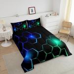 Feelyou Blue and Black Comforter Set Queen Size Kids Honeycomb Comforter for Boys Teens Geometry Hexagon Theme Bedding Set Breathable Geometric Purple Blue Duvet Set Room Decor Quilt Set