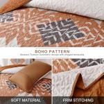 Dintszyayue Boho Quilt Set King Size 3 Pieces Aztec Texture Bedspread Coverlet Set Bohemian Quilt Bedding Set Microfiber Lightweight Bed Cover for All Seasons (Terracotta, 90"×103")