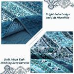 WONGS BEDDING Boho Queen Quilt Set, Blue Bohemian Queen Quilt Bedding Set, Lightweight Microfiber Bed Decor Bedspread for All Season 96"x90"(3 Pieces)