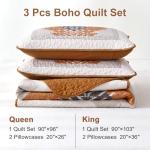 Dintszyayue Boho Quilt Set King Size 3 Pieces Aztec Texture Bedspread Coverlet Set Bohemian Quilt Bedding Set Microfiber Lightweight Bed Cover for All Seasons (Terracotta, 90"×103")
