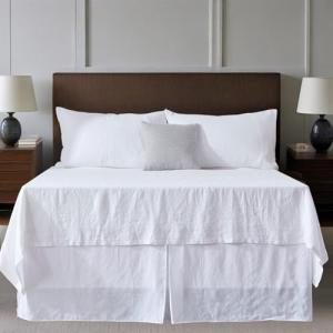 QKTE Belgian 100% Linen Bed Skirt with Classic 14 inch Tailored Drop Dust Ruffle, Easy Fit Breathable Premium Natural Flax- Basic White, King