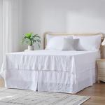 QKTE Belgian 100% Linen Bed Skirt with Classic 14 inch Tailored Drop Dust Ruffle, Easy Fit Breathable Premium Natural Flax- Basic White, King