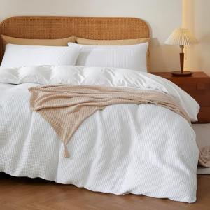 100% Egyptian Cotton Duvet Cover Set King Size, Waffle Weave Duvet Cover, 600 TC Soft Breathable Luxury Textured Bedding Set for All Season, 3 PCS, 1 Duvet Cover and 2 Pillowcases, White, 104"x90"