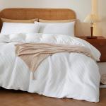 100% Egyptian Cotton Duvet Cover Set King Size, Waffle Weave Duvet Cover, 600 TC Soft Breathable Luxury Textured Bedding Set for All Season, 3 PCS, 1 Duvet Cover and 2 Pillowcases, White, 104"x90"