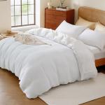 100% Egyptian Cotton Duvet Cover Set King Size, Waffle Weave Duvet Cover, 600 TC Soft Breathable Luxury Textured Bedding Set for All Season, 3 PCS, 1 Duvet Cover and 2 Pillowcases, White, 104"x90"
