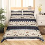 Fish Bedding Duvet Cover Set Kids Fish Hook Fishing Theme Bedding Set Sea Animal Bird Comforter Cover Set for Boys Room Decor Bohemian Style Yellow Bedspread Cover Queen Size with 2 Pillow Case