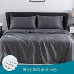 MISERRO Full Silk Sheets - 100% Luxury Satin Bed Sheets Set - 4pc Cooling Sheets for Full Size Bed - 16" Deep Pocket (Full, Darkgrey)