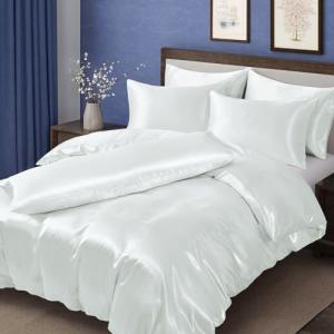 MILVOWOC 6 Pcs White Satin Duvet Cover Full/Queen Size Set, Silky Bed Duvet Cover Ultra Soft Comforter Cover, 1 Satin Duvet Cover, 1 Body Pillowcase, 4 Pillow Cases (No Comforter)
