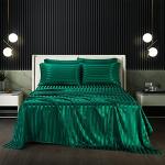 AiMay 6 Piece Satin Italian Style Bed Sheet Set Deep Pocket Stripes Super Soft 1800 Luxury Rich Silk 1 Flat Sheet 1 Fitted Sheet 4 Envelope Pillowcases Stain-Resistant Wrinkle Free (Queen,Green)