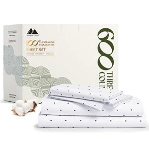 Mayfair Linen 100% Egyptian Cotton Printed Queen Size Sheet Set - 4 PC 600 Thread Count Printed Sheets for Queen Size Bed (Polka Dot Navy), Soft, Cooling, Luxury Hotel 16" Deep Pocket Sateen Bedsheet