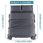 MISERRO Full Silk Sheets - 100% Luxury Satin Bed Sheets Set - 4pc Cooling Sheets for Full Size Bed - 16" Deep Pocket (Full, Darkgrey)