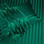 AiMay 6 Piece Satin Italian Style Bed Sheet Set Deep Pocket Stripes Super Soft 1800 Luxury Rich Silk 1 Flat Sheet 1 Fitted Sheet 4 Envelope Pillowcases Stain-Resistant Wrinkle Free (Queen,Green)