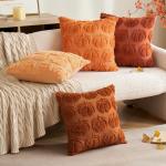 MIULEE Fall Throw Pillow Covers 18x18 Set of 2 Autumn Decorations Dark Rust Pumpkin Accent Pillowcase for Outdoor Porch Sofa Couch Bed Living Room Plush Faux Fur Halloween Farmhouse Home Decor