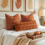 MIULEE Fall Throw Pillow Covers 18x18 Set of 2 Autumn Decorations Dark Rust Pumpkin Accent Pillowcase for Outdoor Porch Sofa Couch Bed Living Room Plush Faux Fur Halloween Farmhouse Home Decor