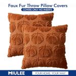 MIULEE Fall Throw Pillow Covers 18x18 Set of 2 Autumn Decorations Dark Rust Pumpkin Accent Pillowcase for Outdoor Porch Sofa Couch Bed Living Room Plush Faux Fur Halloween Farmhouse Home Decor