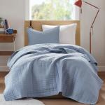 Comfort Spaces Kienna Quilt Set- Double Sided Stitching Design Summer Blanket, Lightweight, Soft, All Season Bedding Layer, Matching Sham, Blue, Coverlet Twin/Twin XL(66"x90") 2 Piece