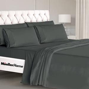 Mueller Ultratemp King Size Sheets Set, Super Soft 1800, 6 Piece, Deep Pocket up to 16" Cooling Sheets King Size, Transfers Heat, Breathes Better, Hypoallergenic, Wrinkle, Dark Grey