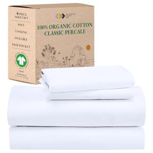 California Design Den Queen Sheet Set - Soft 100% Organic Cotton Sheets with Deep Pockets, Crisp Percale, Breathable and Durable Bedding Set - White