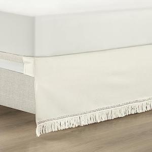 Lush Decor Boho Fringe 15-Inch Tailored Drop Easy Fit Bedskirt, Queen, Off-White