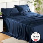 Bedsure GentleSoft Queen Sheet Set, Rayon Derived from Bamboo, Cooling Sheets, Breathable & Soft, Deep Pocket Up to 16 Inches, Hotel Luxury Silky Bedding for Hot Sleepers, Navy