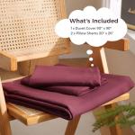 JSD Burgundy Duvet Cover Set Queen Size, 3 Piece Duvet Cover with Pillow Shams, Soft Brushed Microfiber Zipper Closure, Comforter Not Included