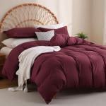 JSD Burgundy Duvet Cover Set Queen Size, 3 Piece Duvet Cover with Pillow Shams, Soft Brushed Microfiber Zipper Closure, Comforter Not Included