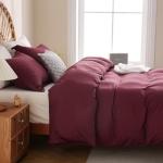 JSD Burgundy Duvet Cover Set Queen Size, 3 Piece Duvet Cover with Pillow Shams, Soft Brushed Microfiber Zipper Closure, Comforter Not Included