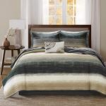 Madison Park Essentials Saben Cozy Bed in A Bag Reversible Quilt with Complete Cotton Sheet Set-Geometric Design All Season Cover, Decorative Pillow, Queen(90"x90"), Stripes Taupe 8 Piece