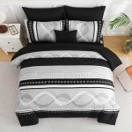 Anibedding Black Comforter Set Full Size,8 Pieces Boho Bed in a Bag Patchwork Striped Comforter Set, Soft Microfiber Bedding Set for All Season(78"×90")