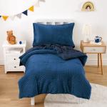 Wake In Cloud - Minky Dot Toddler Bedding Set for Boys Girls, 4 Pieces Soft Crib Bed Set Including Comforter, Sheets and Pillowcase, Reversible with Fleece and Microfiber, Navy Blue