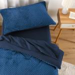 Wake In Cloud - Minky Dot Toddler Bedding Set for Boys Girls, 4 Pieces Soft Crib Bed Set Including Comforter, Sheets and Pillowcase, Reversible with Fleece and Microfiber, Navy Blue